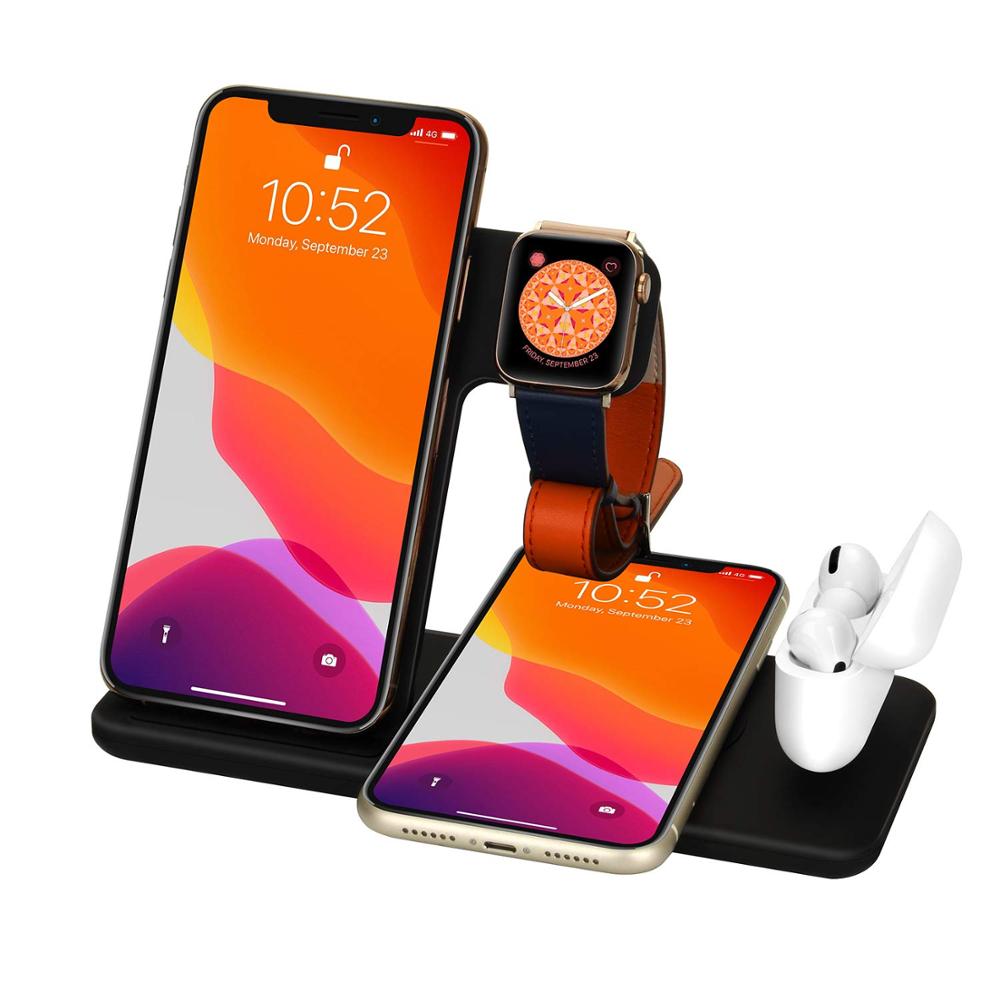 Soporte de cargador inalámbrico rápido de 15W para iPhone 14 13 12 11 8 Apple Watch Estación de carga plegable 4 en 1 para Airpods Pro iWatch