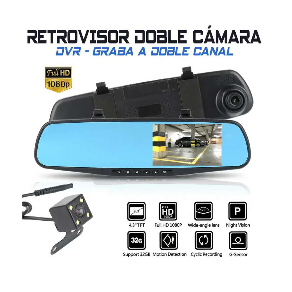 Espejo Retrovisor Doble Camara Dvr Hd De